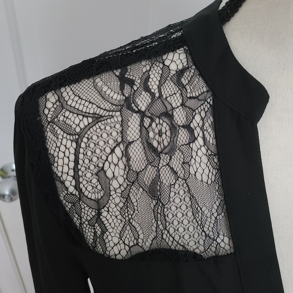 NWOT Long Tall Sally Tall Black Lace Women's Button Down Blouse - Picture 3 of 8